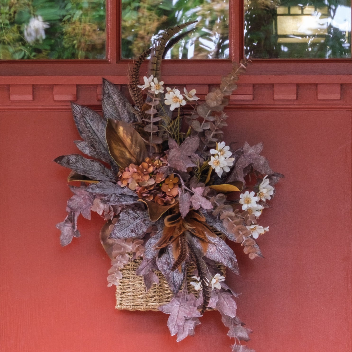 Close up details of the Falling Leaves arrangement on a door