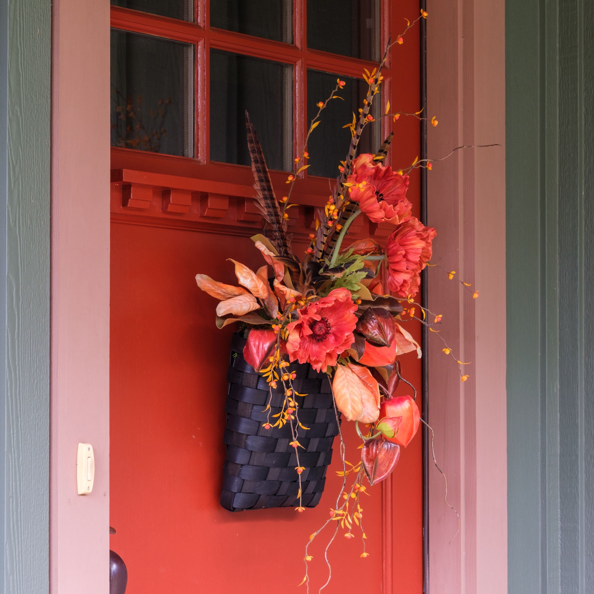 poppy perfection on a red door side view