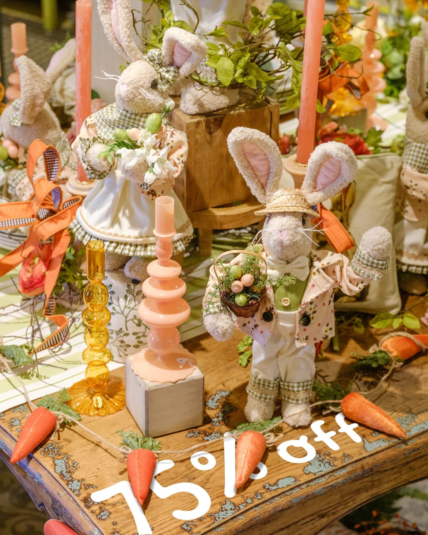 This is it! Our final Easter sale is the year with 75% Off our holiday decor. Stop in now because these deals will not be around for long